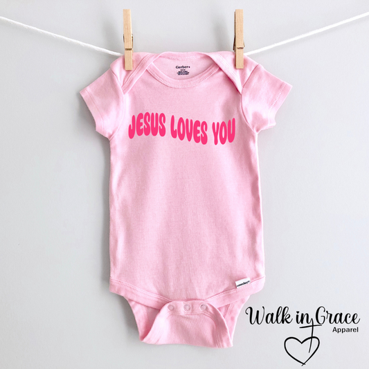 Jesus loves you- pink onesie